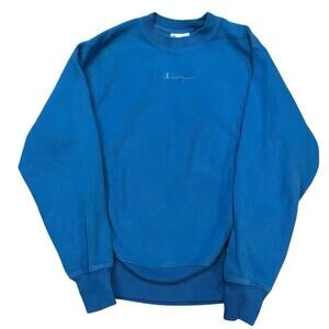Champion Reverse Weave Center Logo Ocean Blue Crew Neck Sweatshirt Small